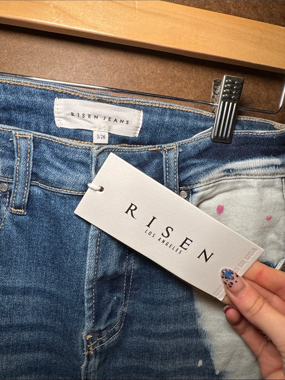 High-Rise Two-Tone Blue & White Straight Jeans - Picture 5 of 5